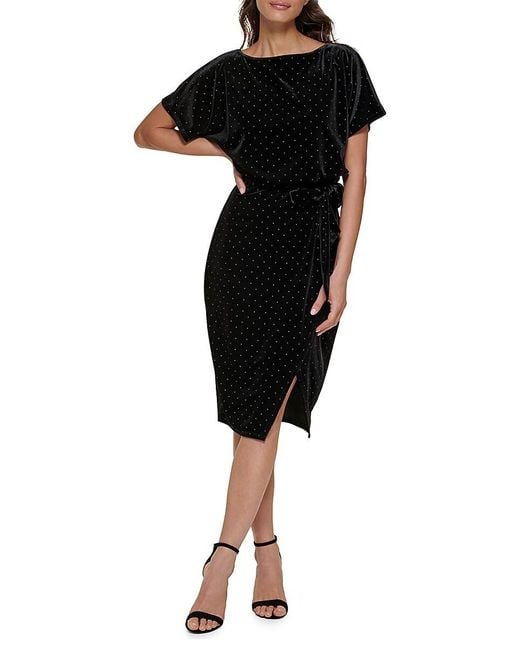 Kensie Black Studded Velvet Tie-front Dress