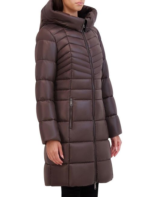 Kenneth Cole Mixed Quilted Hooded Puffer Coat in Brown Lyst UK