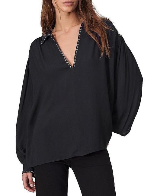 Rag & Bone Black Emmy Eyelet Long-Sleeve Blouse