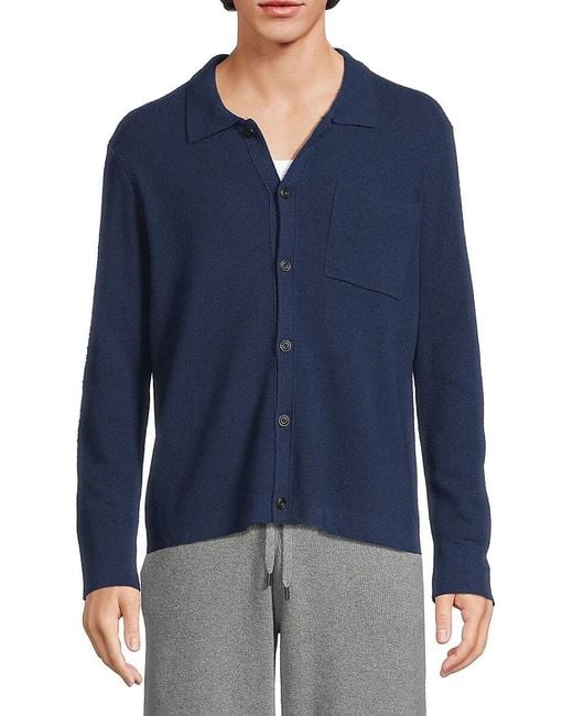 ATM Blue Sw-merino Wool Cotton Cashmere Blend Cardigan for men