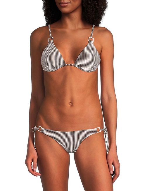 Onia Brown Alexa Striped Triangle Bikini Top
