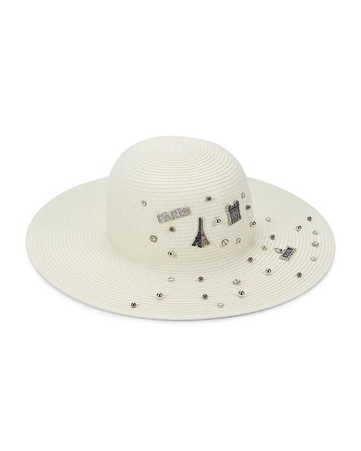 Karl Lagerfeld White Textured Embellished Sun Hat