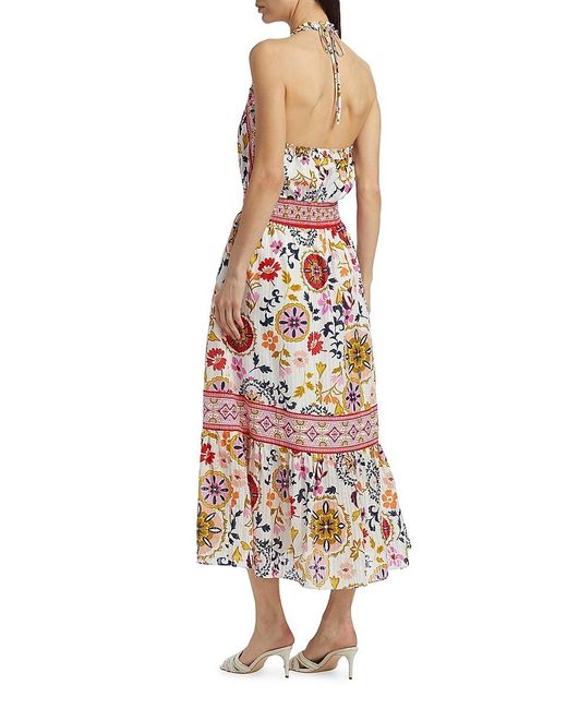 Ramy Brook White Delia Floral Cotton-Blend Halterneck Midi-Dress