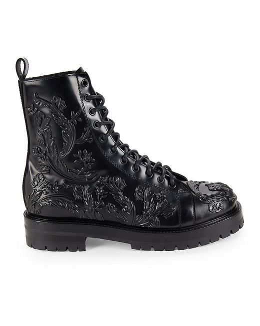 Versace Black Baroque Leather Combat Boots for men