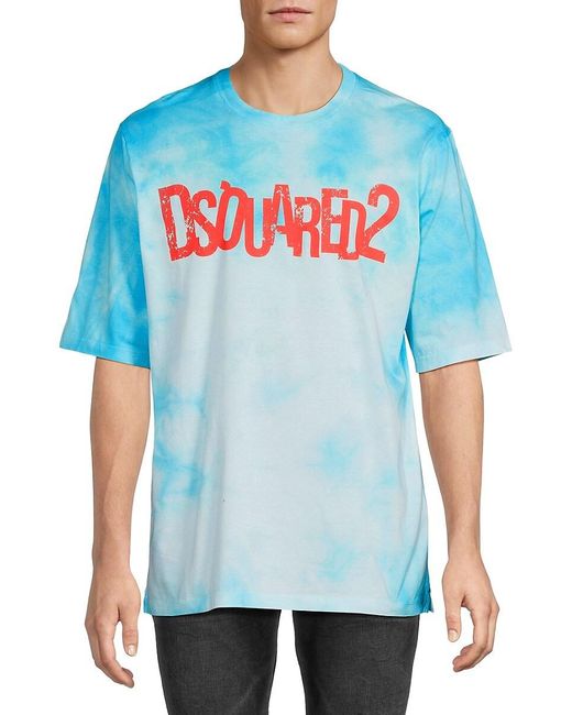 DSquared² Blue Logo Tie-Dye Cotton T-Shirt for men