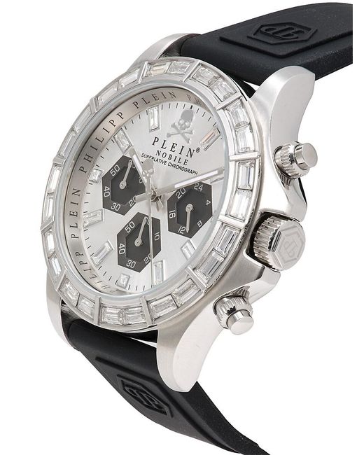 Philipp Plein Gray Nobile Racing 43mm Stainless Steel & Silicone Strap Chronograph Watch for men