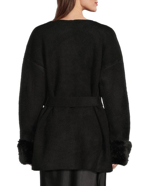 Saks Fifth Avenue Natural Faux-fur-trim Tie-waist Cardigan