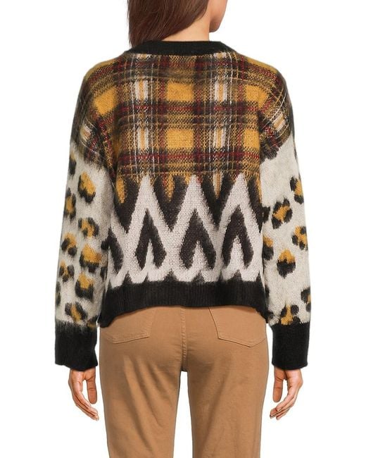 Joseph A Black Quarter-Zip Patterned Sweater