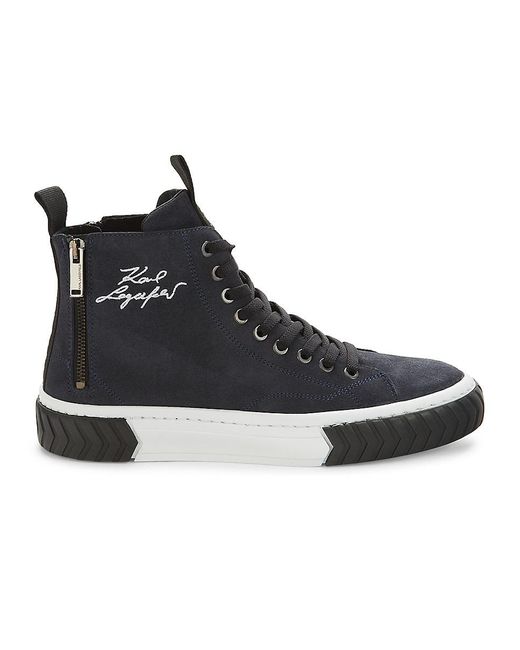Karl Lagerfeld Black High-top Suede Double-zip Sneakers for men
