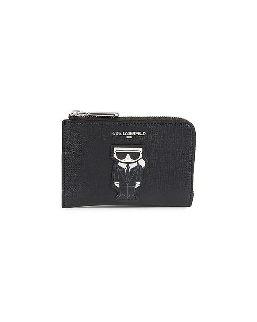 Karl Lagerfeld Half Zip Around Leather Card Holder in Black | Lyst