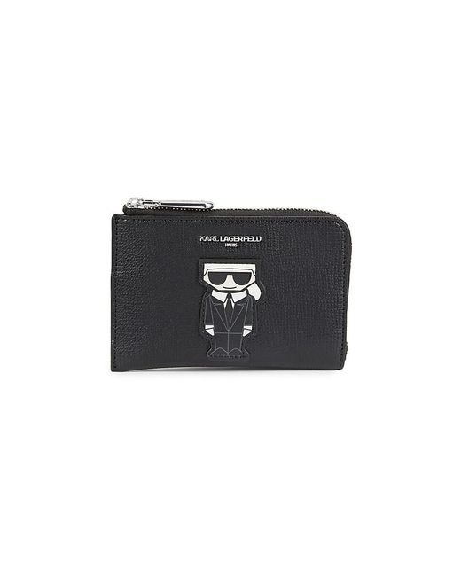 Karl Lagerfeld Half Zip Around Leather Card Holder in Black Lyst