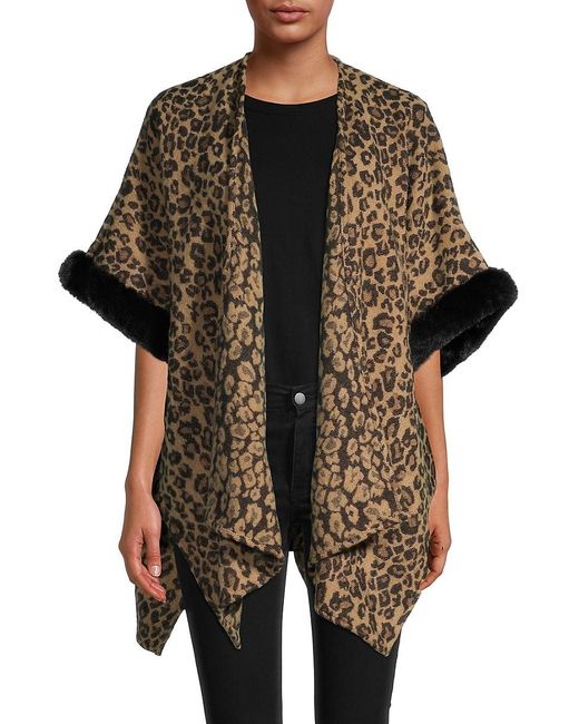 Vince Camuto Leaopardprint Faux Furtrim Ruana in Natural Lyst