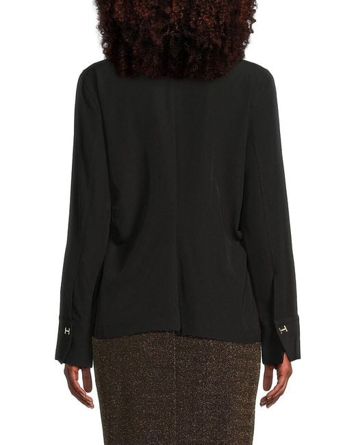 Halston Heritage Black Hidden-placket Side Tuck Blouse