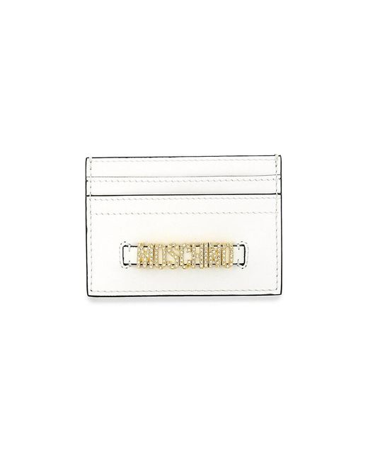 Moschino White Logo Leather Card Case