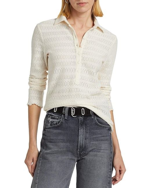 Rag & Bone White Julia Pointelle-Knit Polo