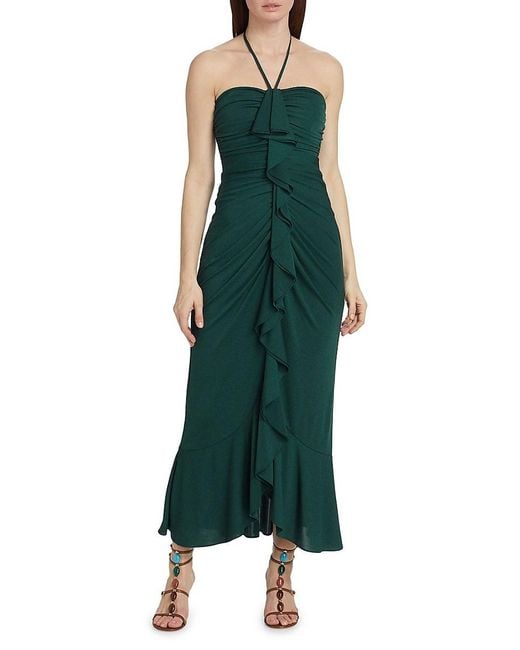 Cinq À Sept Green Zenni Ruffle Midi-Dress