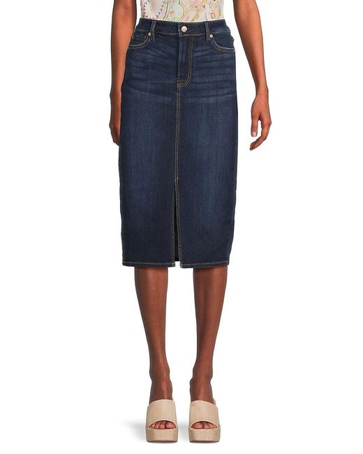 7 For All Mankind Blue Denim Knee Length Pencil Skirt