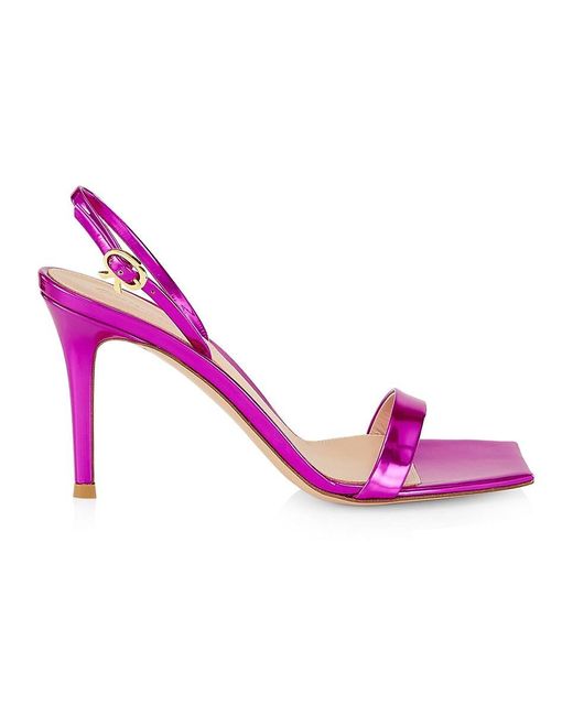 Gianvito Rossi Pink Ribbon Patent Leather Stiletto Sandals