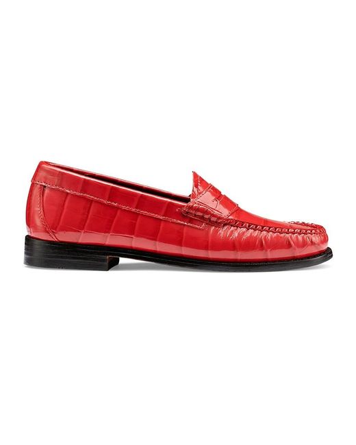 G.H.BASS Red G. H. Bass Weejun Whitney Croc Embossed Leather Penny Loafers