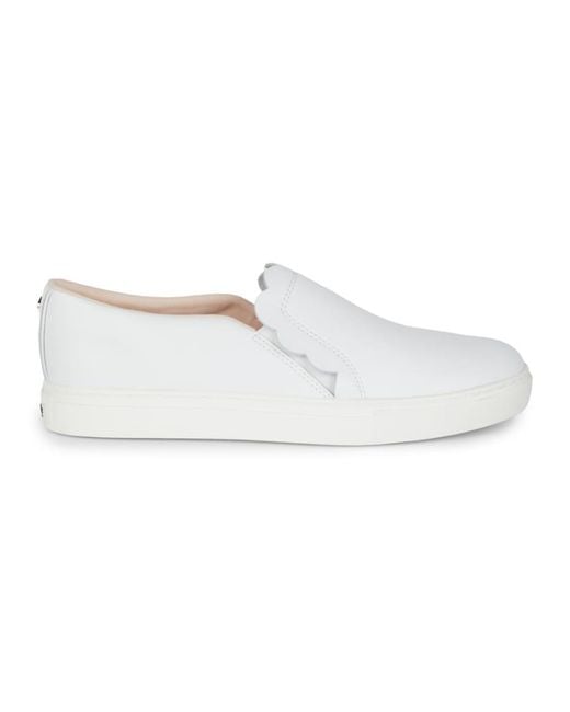 Kate Spade Speed Scallop Leather Slip-on Sneakers in White | Lyst