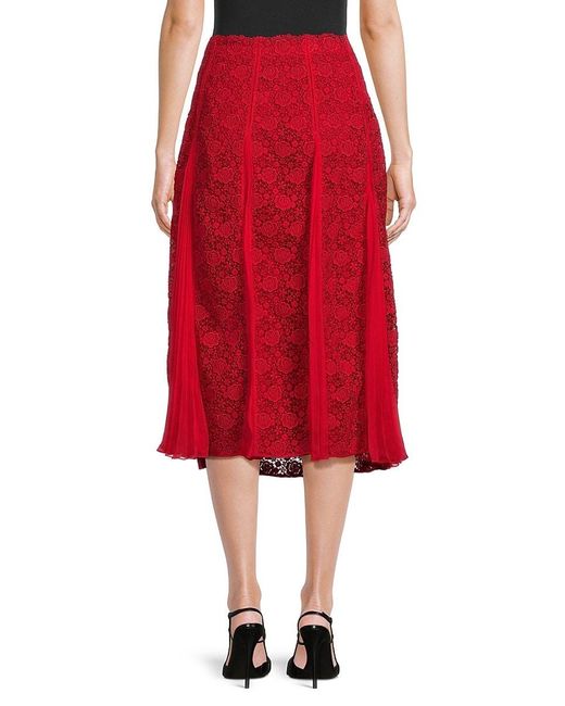 Valentino Red Rose Lace Midi Skirt