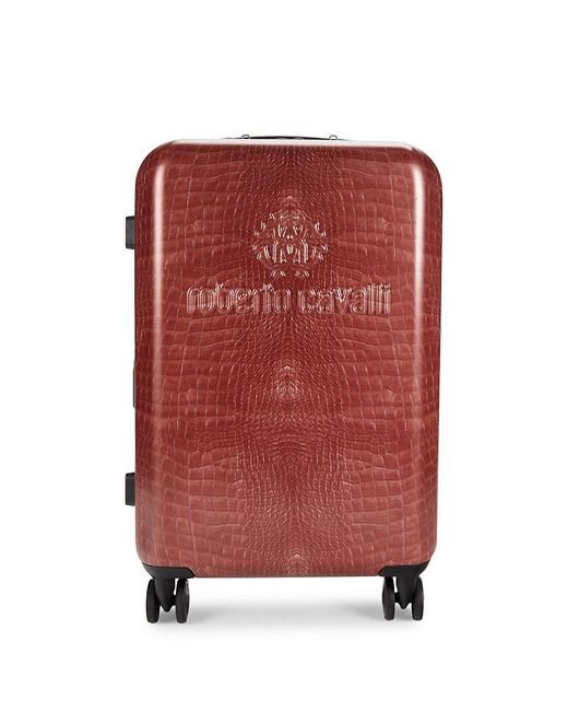 Roberto Cavalli Red Matte 24-inch Croc-embossed Spinner Suitcase