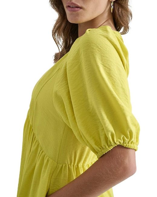 DKNY Yellow Puff-Sleeve Zip-Front Woven Dress