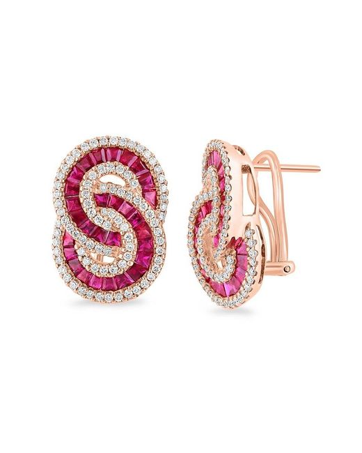 Effy 14K, Ruby Tcw Diamond Earrings in Pink Lyst