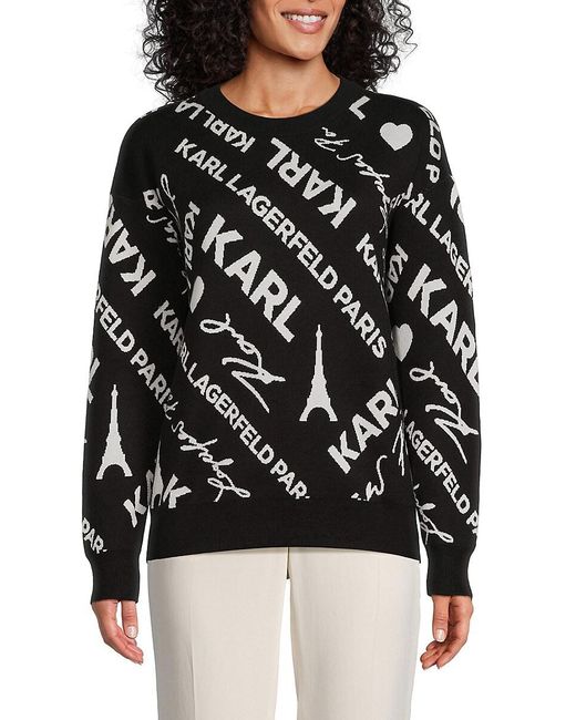 Karl Lagerfeld Black Logo Crewneck Sweater
