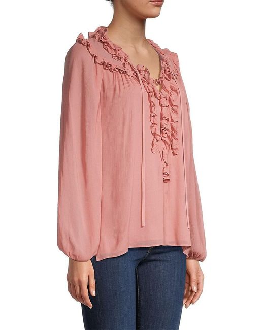 Kobi Halperin Red Dane Ruffle Balloon Sleeve Blouse