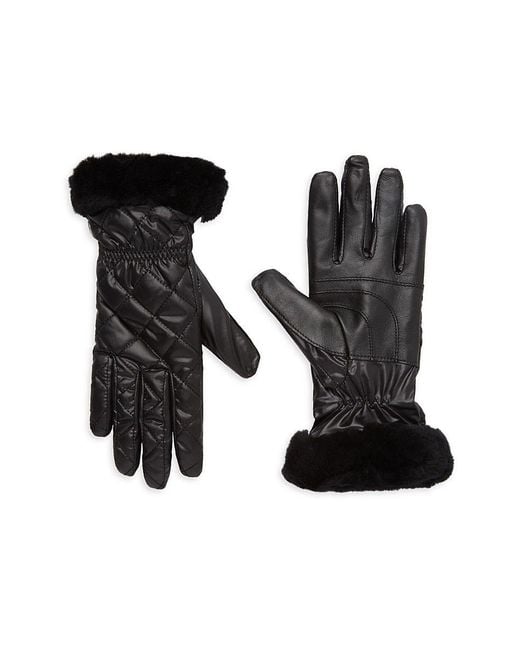 UGG Faux Fur Trim Quited Gloves in Black Lyst
