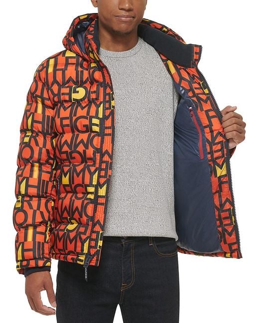 Tommy Hilfiger Gray Typographic Print Hooded Puffer Jacket for men