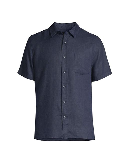 Vince Orange Linen Short Sleeve Button Down Shirt for men