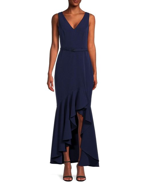 Eliza J Asymmetric Ruffle High Low Gown in Blue Lyst