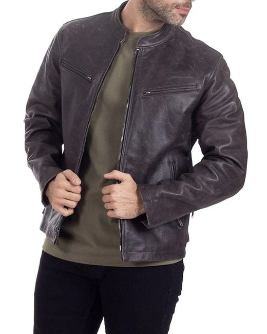 Frye Leather Biker Jacket in Gray for Men | Lyst