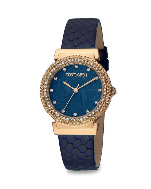 Roberto Cavalli Blue 32mm Stainless Steel, Crystal & Leather Strap Watch