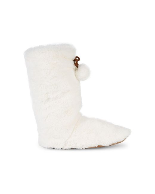 Jane And Bleecker White Faux Fur Slipper Socks