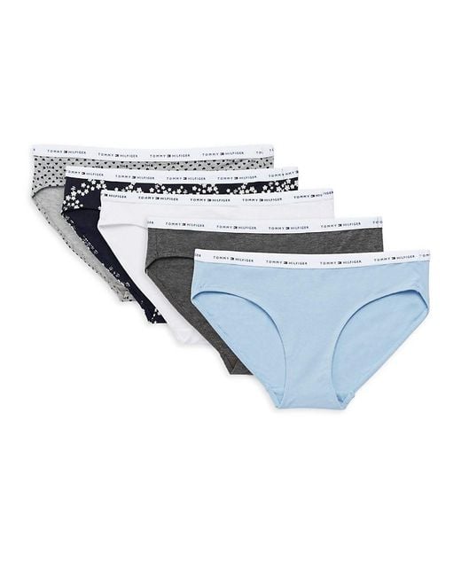 Tommy Hilfiger Cotton 5-pack Logo Band Bikini Panties in Grey Blue (Blue) |  Lyst