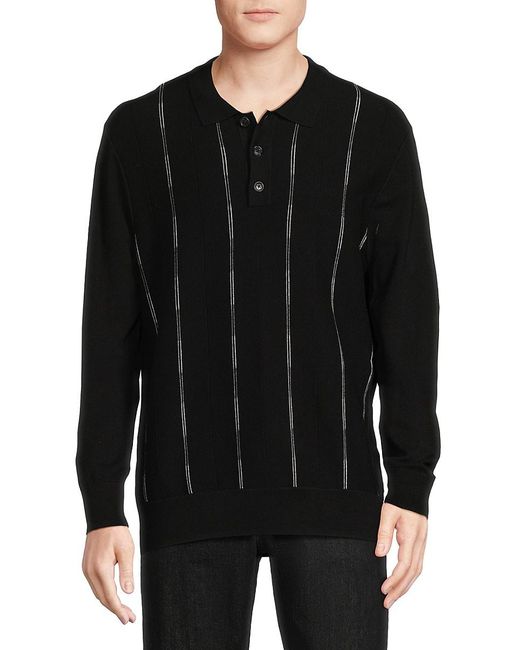 Karl Lagerfeld Black Striped Layered Sleeve Polo Sweater for men