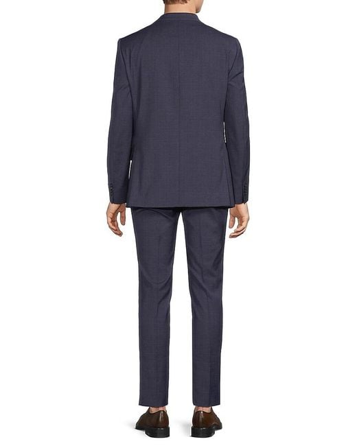 Tommy Hilfiger Blue Plaid Wool-Blend Two-Button Classic-Fit Suit for men