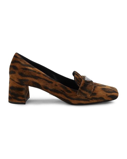 prada suede block heel pumps