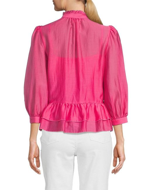 Karl Lagerfeld Orange Puff Sleeve Ruffle Blouse