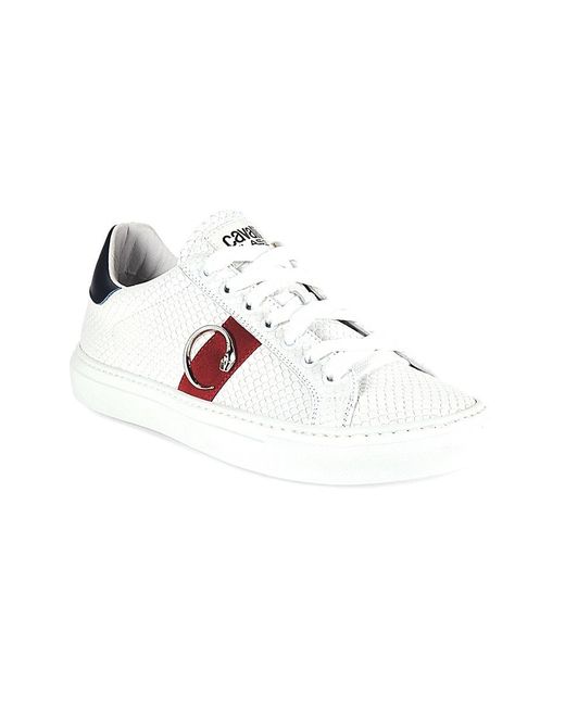 Class Roberto Cavalli White Snakeskin Embossed Leather Low Top Sneakers for men