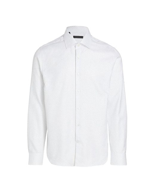 Saks Fifth Avenue White Diamond Dash Button-Front Shirt for men
