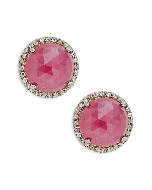 Banji Jewelry Red Rhodium-plated Sterling Silver, Ruby & Diamond Circle Stud Earrings