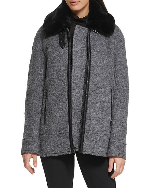 Kenneth Cole Gray Faux Fur Trim Jacket