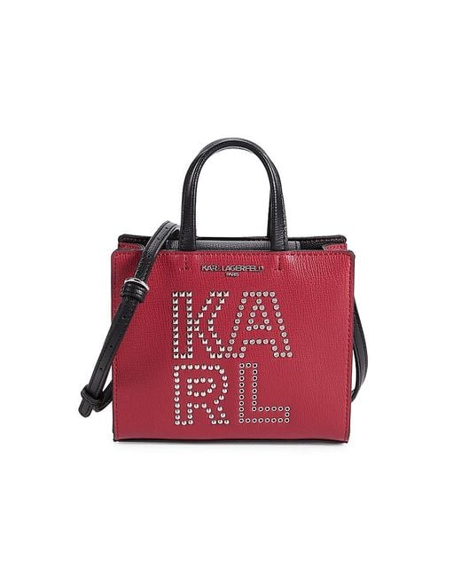 Karl Lagerfeld Red Mini Maybelle Logo Studded Crossbody Bag
