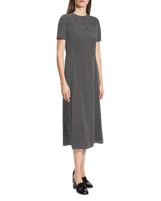 Theory Black Birdseye A-Line Flare Midi-Dress