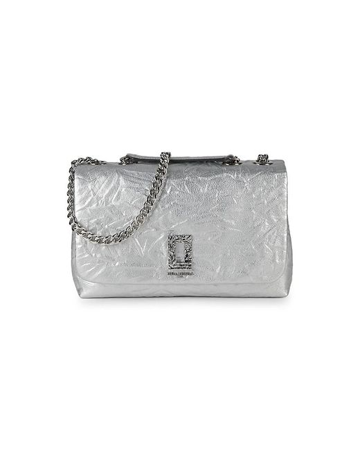 Karl Lagerfeld Gray Lafayette Cinkle Leather Shoulder Bag