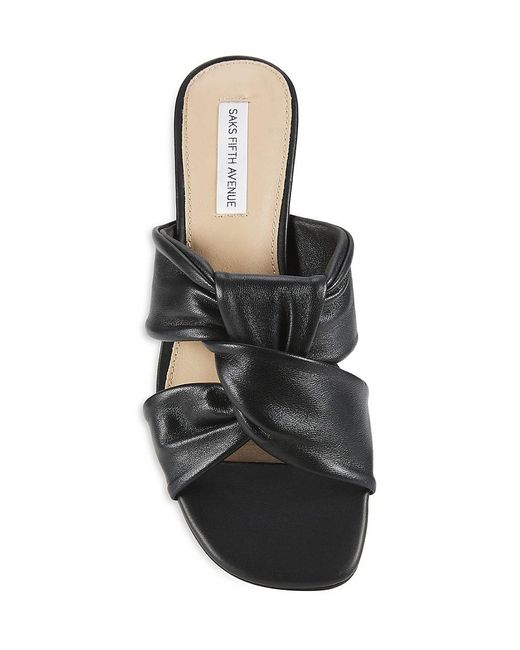 Saks Fifth Avenue Black 30Mm Leather Knot Slide Sandals